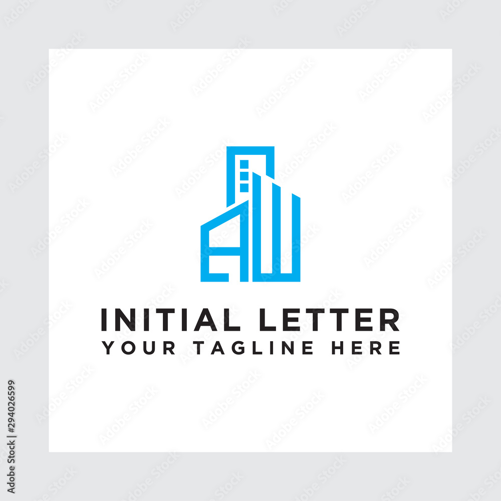 Initial concept of AW logo with building template vector for construction. Initial concept of AW logo with building template vector for construction.
