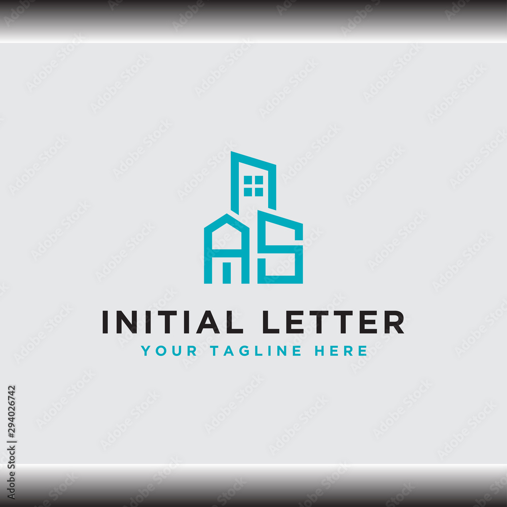 Fototapeta premium Initial concept of the AS logo with a building template vector for construction.