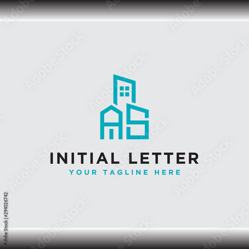 Initial concept of the AS logo with a building template vector for construction.