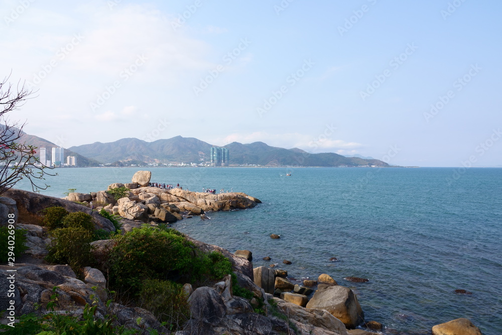 Nha Trang, Vietnam - May 2019. Tourists on cape Hon Chong