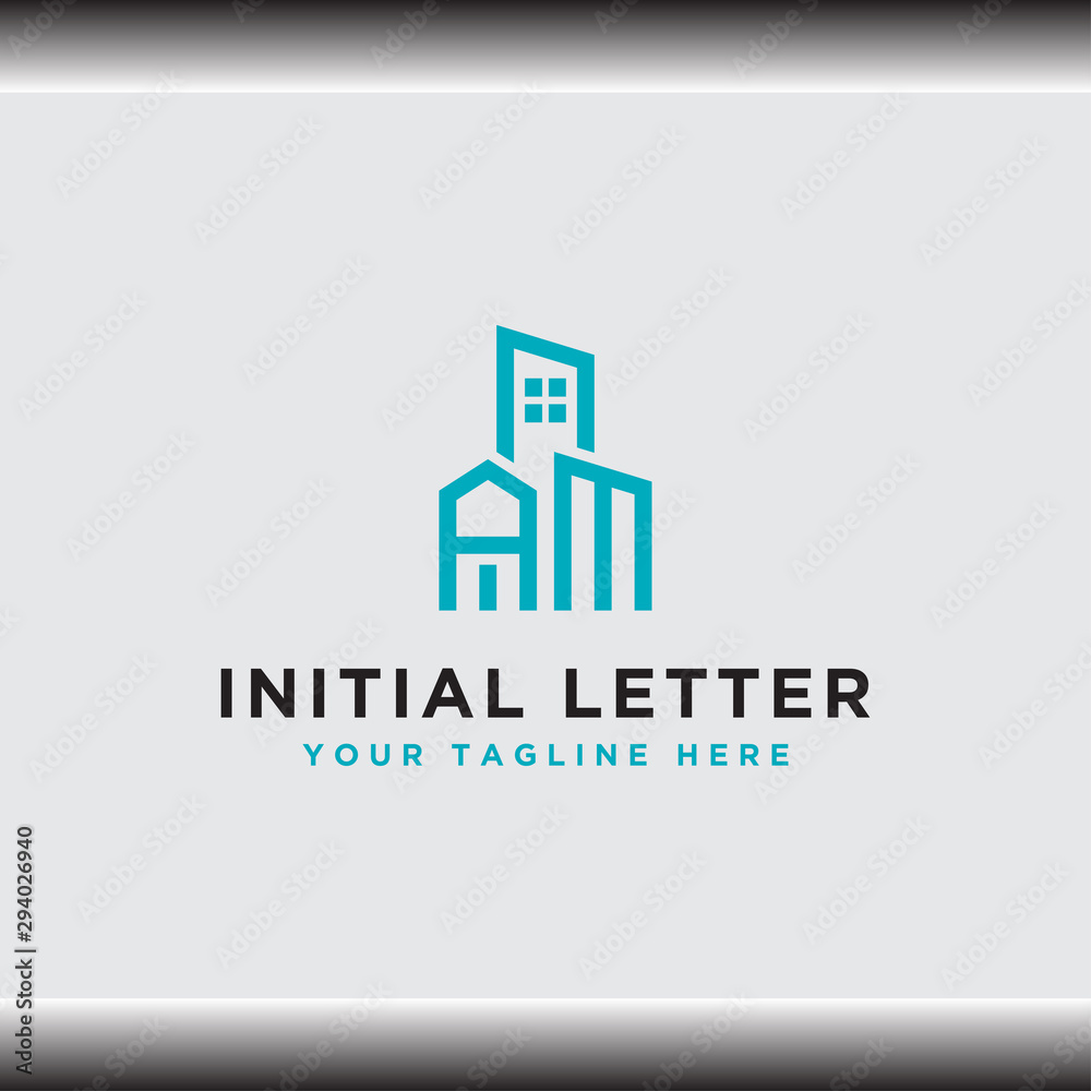 Initial concept of the AM logo with a building template vector for construction.