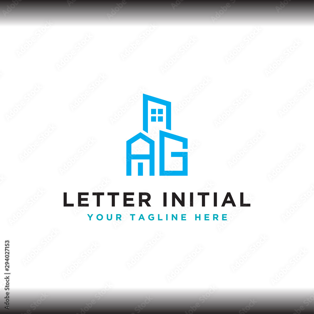 Initial concept of the AG logo with a building template vector for construction.