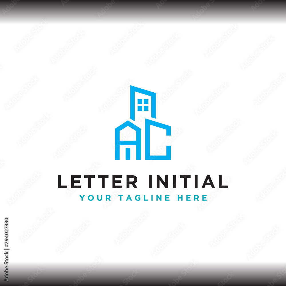 The initial concept of the AC logo with a building template vector for construction.