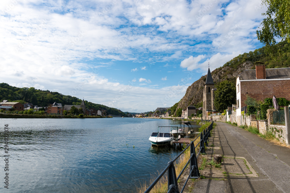 view of the Saint Paul-des-Rivages church and the river Meuse in Dinant