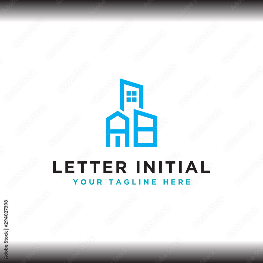 Initial concept of the AB logo with a building template vector for construction.