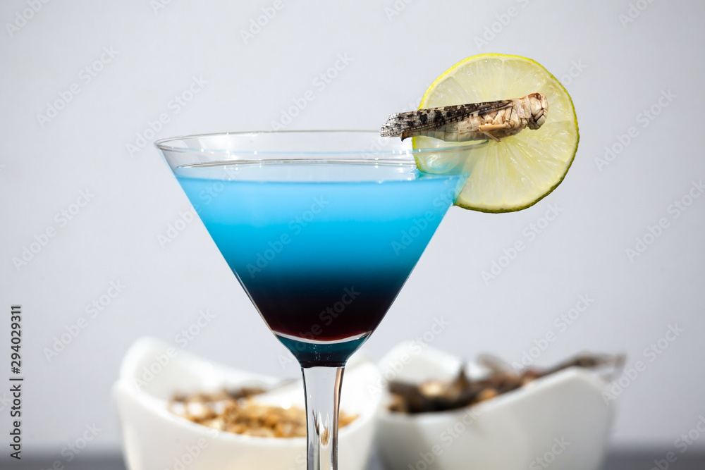 Drink decorated with ready to eat insect