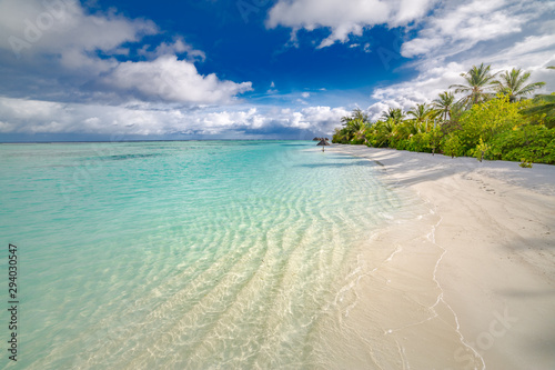 Fototapeta Naklejka Na Ścianę i Meble -  Perfect Maldives island beach. Amazing landscape, relaxing sea and palm trees as summer background