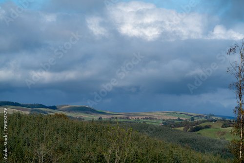 blue stormy skies over forest