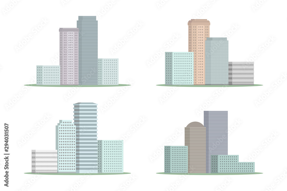Skyscrapers. Set of high-rise buildings. Cartoon style. Vector.