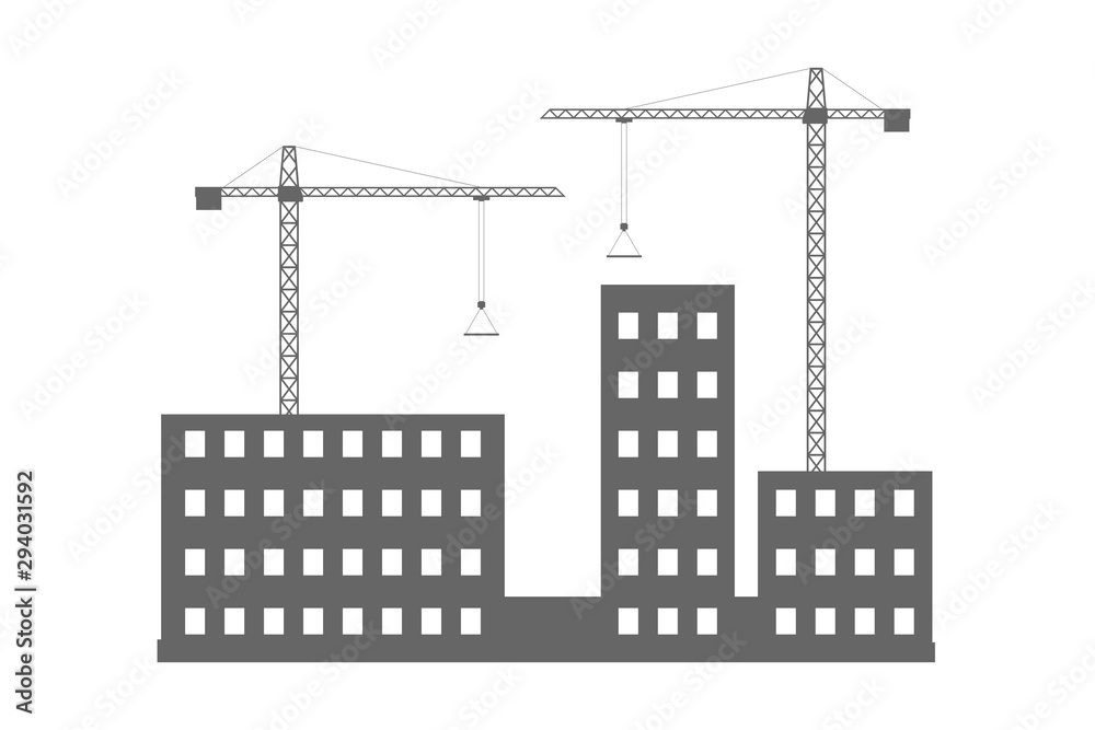 Building crane silhouettes on white background. Construction industry. Vector.