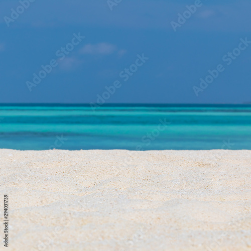 Empty tropical beach background. Horizon with sky and white sand with copy space © icemanphotos
