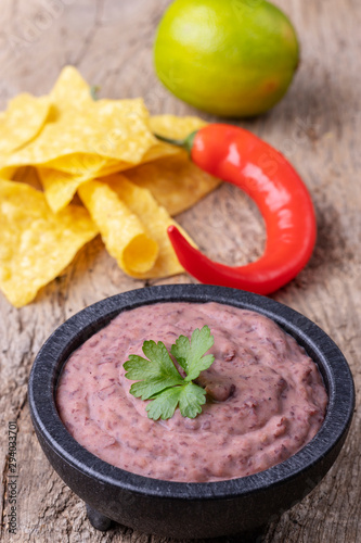 bowl with mexican frijoles refritos photo