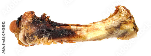 Small bones on a white background. food scraps. chicken bones