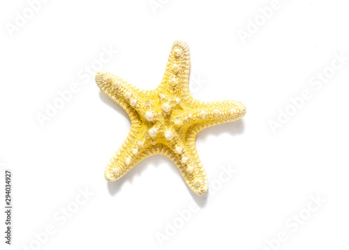 Starfish from the sea on a white isolated background. The concept of holidays and the import of souvenirs from the sea. Returning home from vacation. Sea shells isolated.