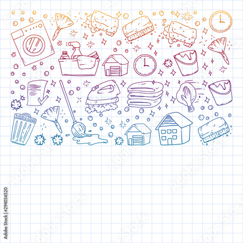 Cleaning services company vector pattern, squared notebook