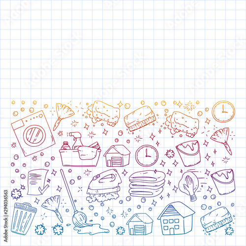Cleaning services company vector pattern, squared notebook
