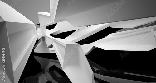 Tableau sur toile Abstract architectural white and black gloss interior of a minimalist house with large windows