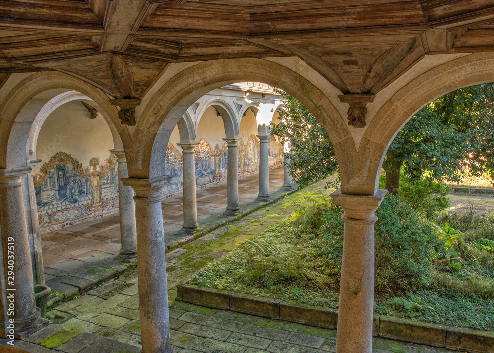 Cloister View With Tiles, Tibaes Monastery, Portugal
