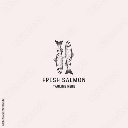 Salmon Fish Logo Seafood Design Template. Badge  Retro  Label Vector Illustration