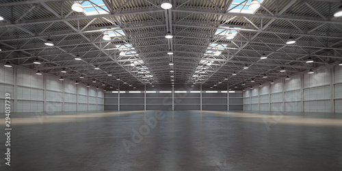 Empty warehouse interior. Storehouse building or storage room. photo