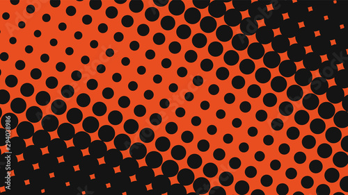 Orange and black modern pop art background with halftone dots design, vector illustration