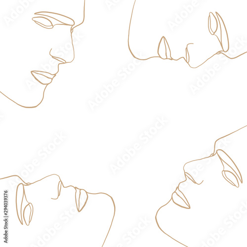 Abstract face one line drawing pattern on white background. Portrait in modern minimalistic style. Hand drawn vector illustration