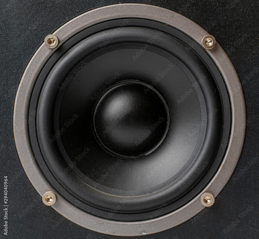 close up macro of black dynamic of sound audio speaker monitors in studio close up macro of black dynamic of sound audio speaker monitors in studio