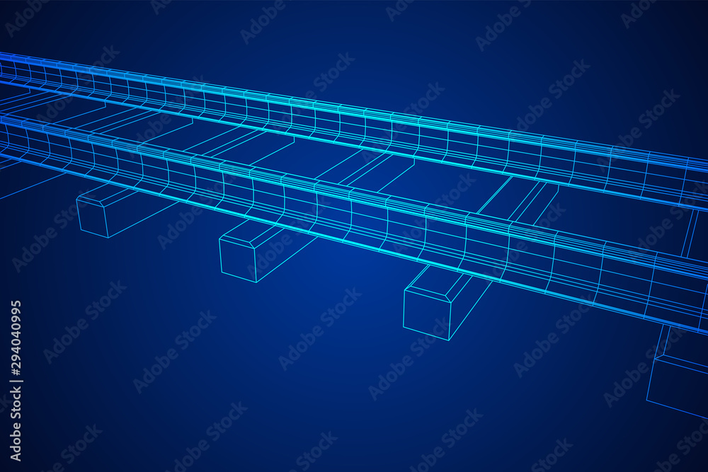 Railway wireframe mesh vector Railway wireframe mesh vector