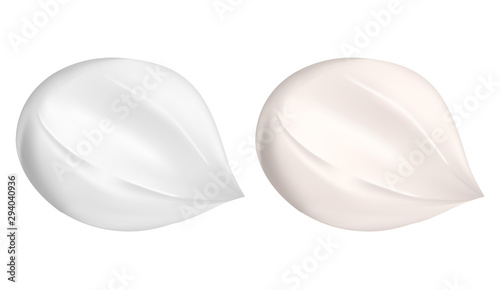Cream smear. Beauty lotion drop. White Moisturizer gel isolated. Face cosmetic texture sample. Swirl brush stroke of creamy facial mousse. Gloss foundation concealer. Smooth element