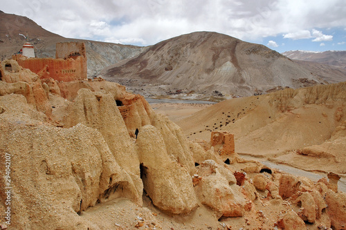 Kyunglung (Khyunglung, Qulong or Tagzig Olmo Lung Rin) was the capital city of the ancient kingdom of Zhangzhung and perhaps prototype of legendary Shambhala. Satlej valley, Tibet, China, Asia. photo