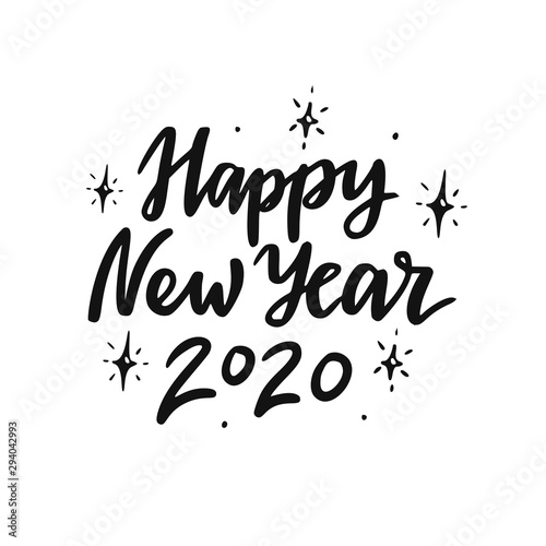 Happy New Year 2020. Hand drawn lettering.