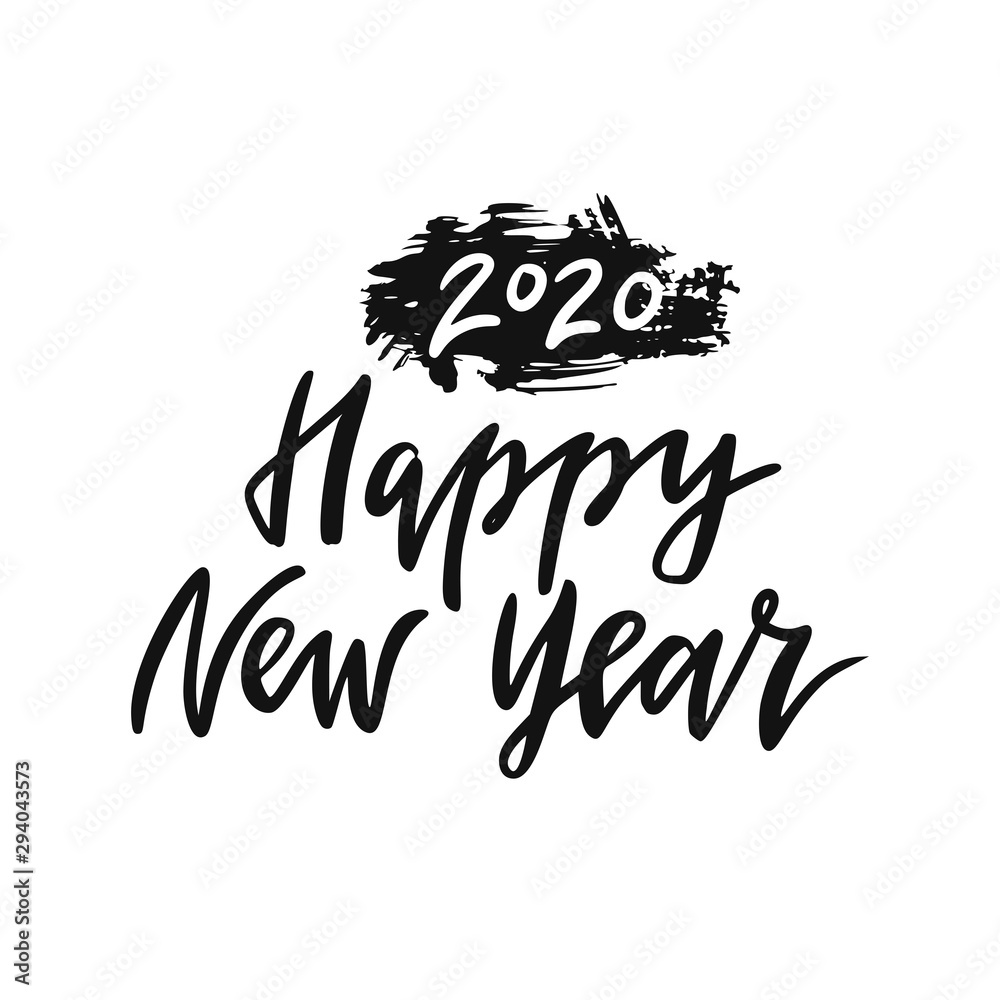 Happy New Year 2020. Hand drawn lettering. 