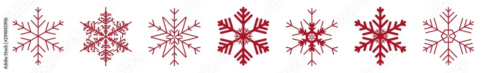 Snowflakes Red | Snowflake Icon | Christmas Logo | Ice Crystal Winter Symbol | Xmas Sign | Variations
