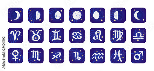 Zodiac Signs & Moon Phases Set