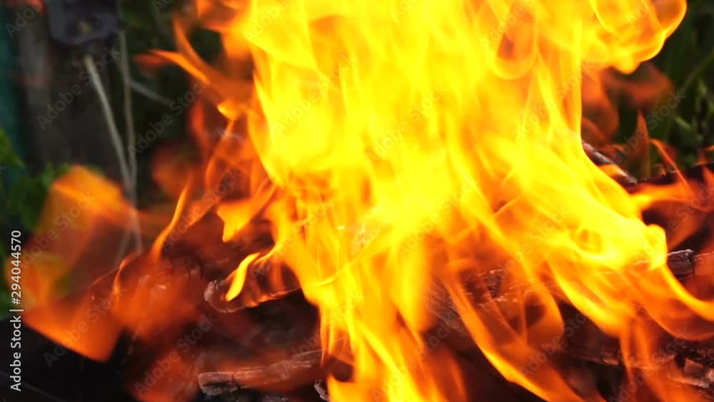 Fire. Burning bonfire made of firewood, close-up. Slow motion. Fire. Burning bonfire made of firewood, close-up. Slow motion.