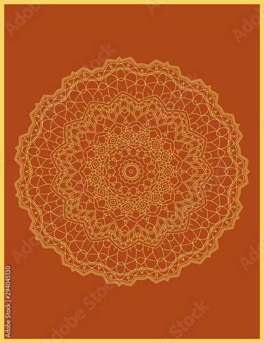 Indian decorative, colorful golden abstract mandala vector art, repeated pattern, perfect for coloring book, phone cover, greeting, poster card, henna tattoo and christmas holiday, wedding celebration
