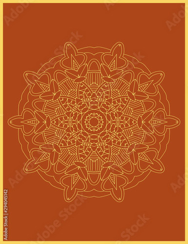 Indian decorative, colorful golden abstract mandala vector art, repeated pattern, perfect for coloring book, phone cover, greeting, poster card, henna tattoo and christmas holiday, wedding celebration