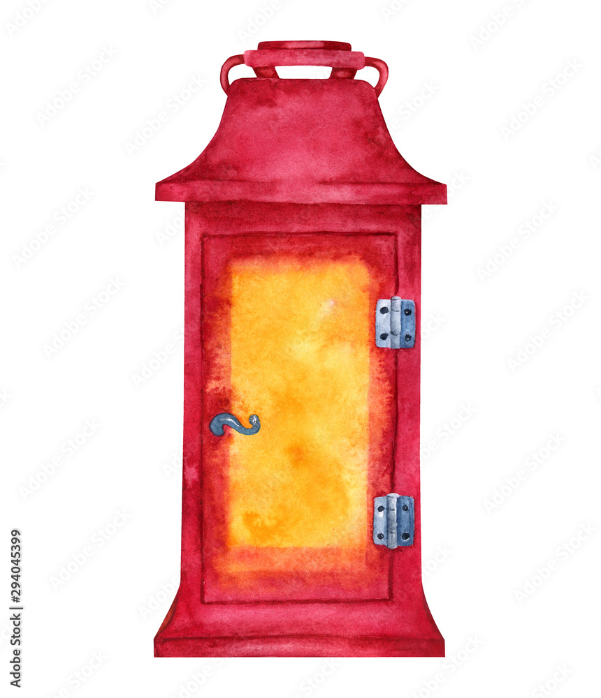 Watercolor christmas lamp isolated drawing on white background. Watercolor christmas lamp isolated drawing on white background.