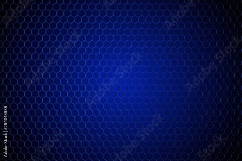 Texture. Background. Dark blue bee honeycombs. High-tech dark mesh with bright backlight.