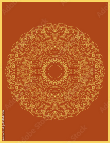 Indian decorative, colorful golden abstract mandala vector art, repeated pattern, perfect for coloring book, phone cover, greeting, poster card, henna tattoo and christmas holiday, wedding celebration