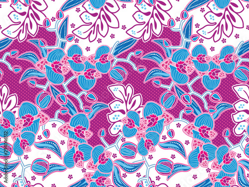 Seamless pattern with floral Illustration, Indonesian batik motif,  Orchid vector art