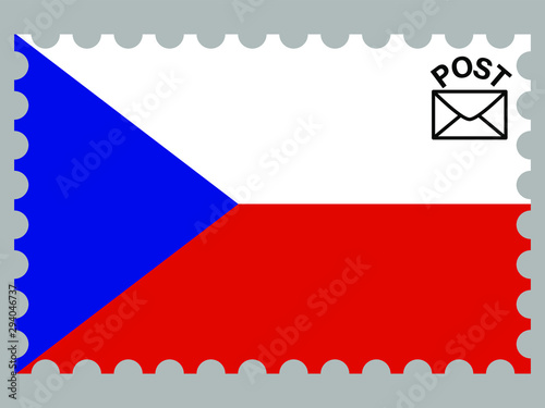 Czhech Republic  national flag with inside postage stamp isolated on background. original colors and proportion. Vector illustration, from countries flag set