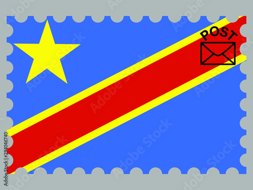 Democratic Republic Of The Congo  national flag with inside postage stamp isolated on background. original colors and proportion. Vector illustration, from countries flag set