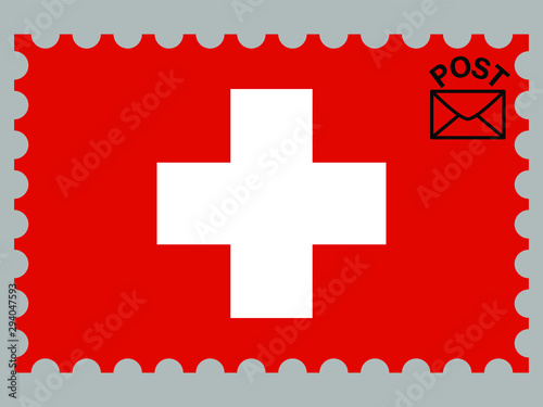  Switzerland national flag with inside postage stamp isolated on background. original colors and proportion. Vector illustration, from countries flag set