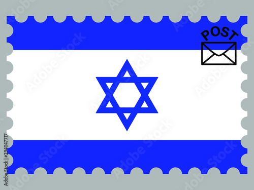 Israel national flag with inside postage stamp isolated on background. original colors and proportion. Vector illustration, from countries flag set