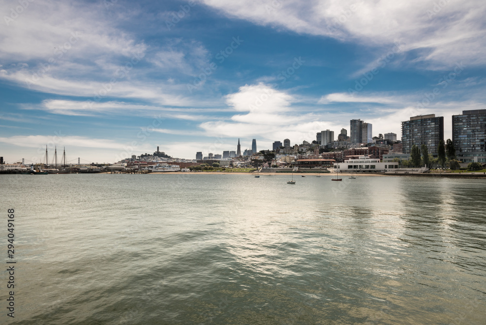 san francisco from the bay, view of san francisco from the sea. summer. united states