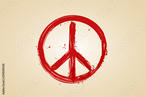 Vector illustration of hand drawing red peace symbol. Peace day. No war.