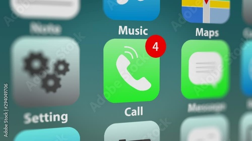 Call App Icon with Notifications on Smart Phone Screen. 