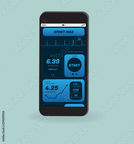 Flat vector of smartphone with app health tracking activity