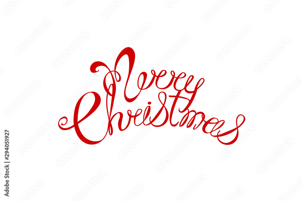 Merry Christmas red hand lettering, Calligraphy vector illustration. For Christmas greeting cards, banners, templates.